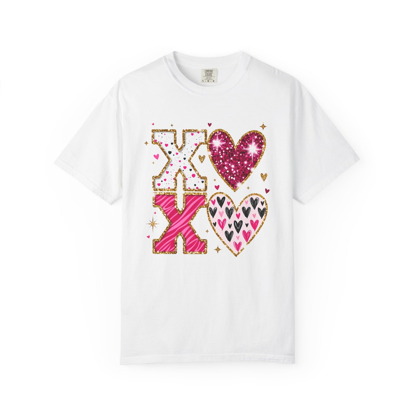 XOXO Faux Glitter Hearts Valentine Comfort Colors 1717 T-Shirt