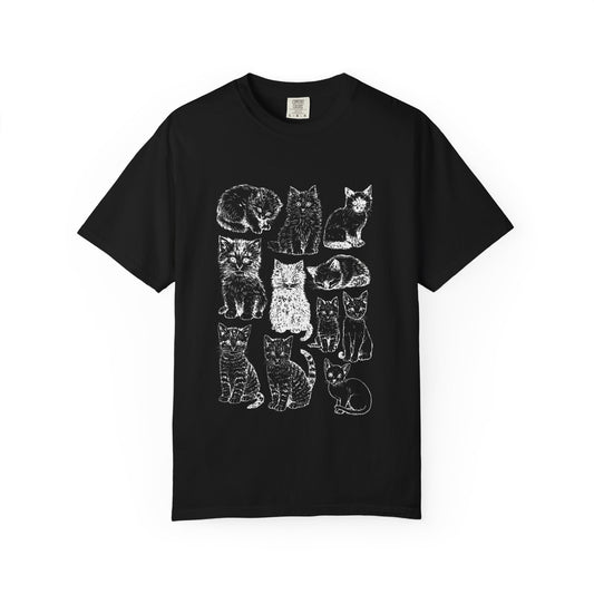 Dark Cat Illustration T-Shirt – Minimal Gothic Line Art | Comfort Colors 1717 Unisex Tee