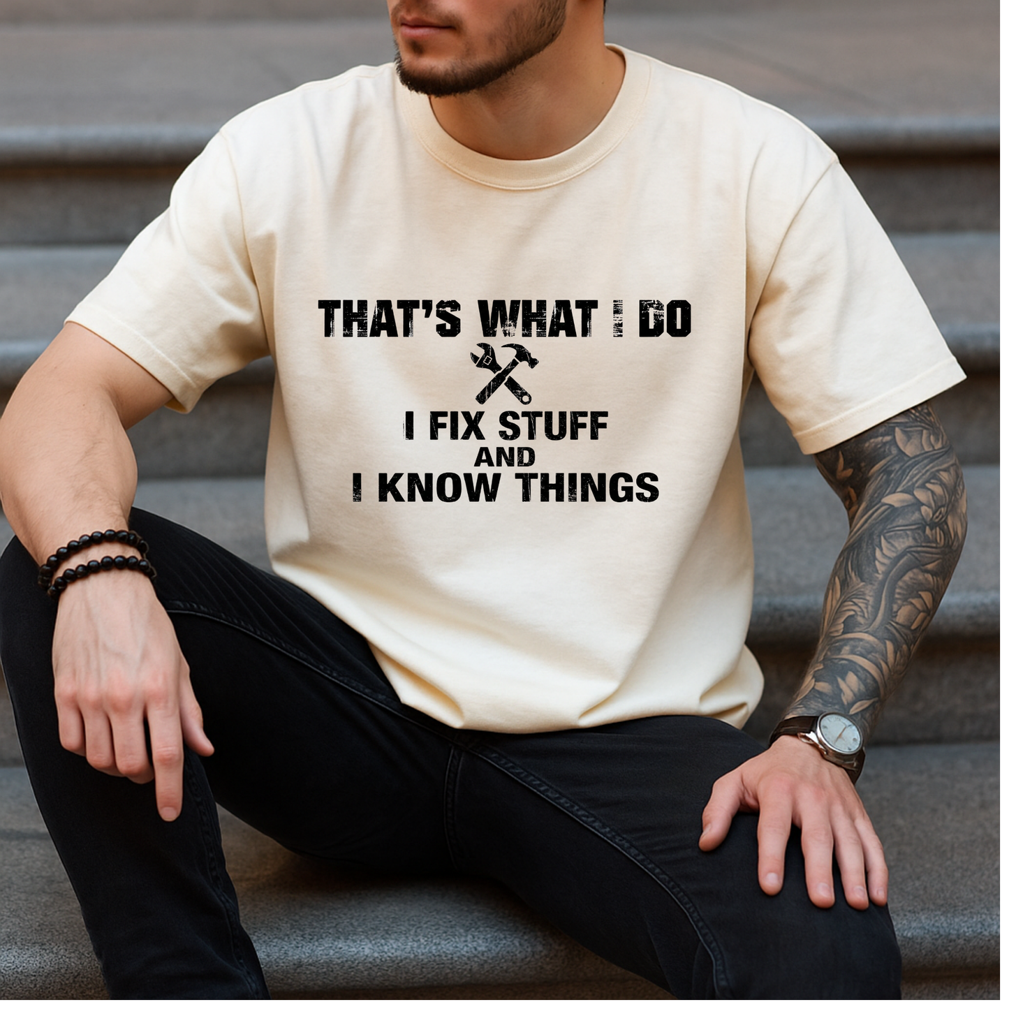 Thats What I Do I Fix Stuff and I Know Things Funny Handyman T-Shirt Mechanic Graphic Comfort Colors 1717 Dad Tee