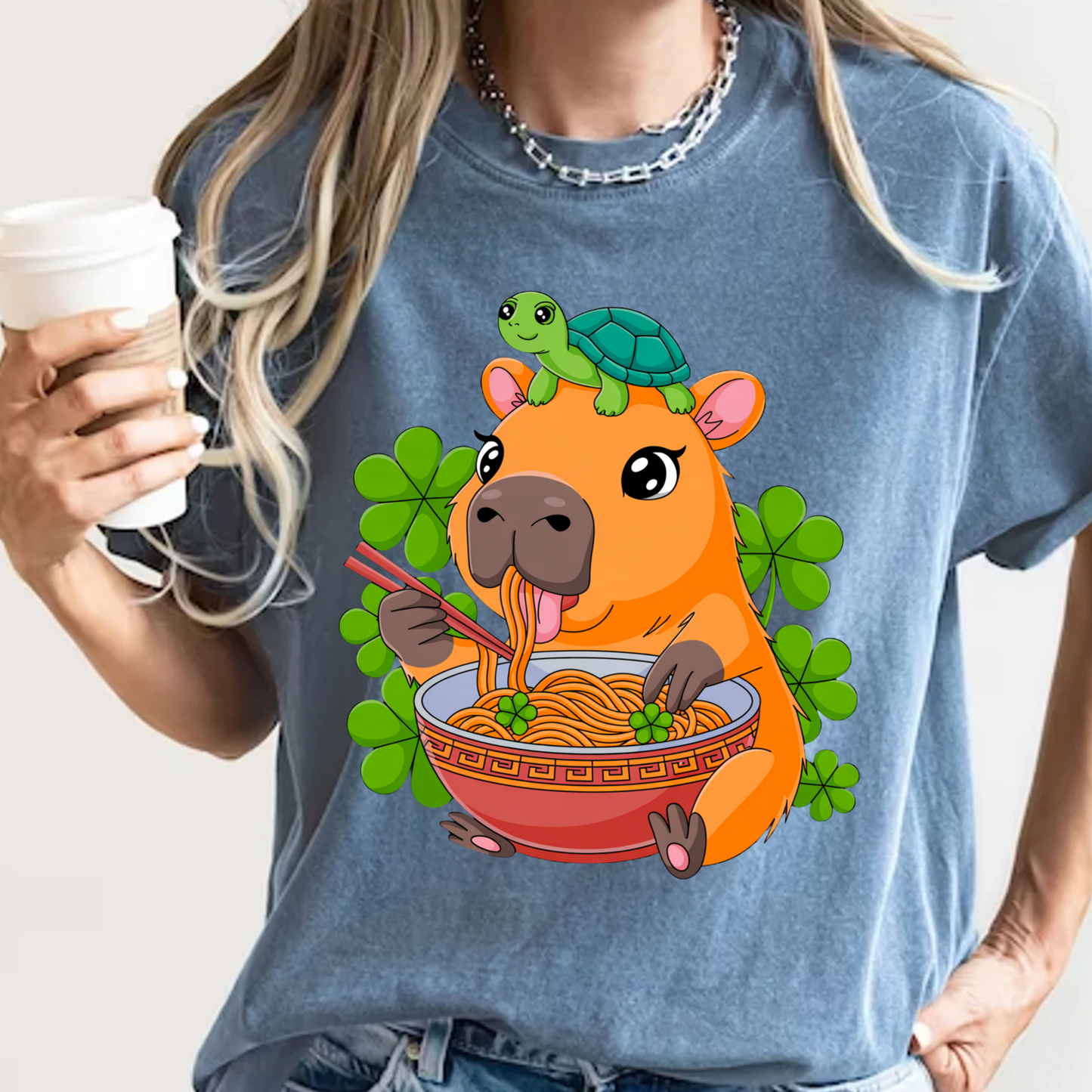 Lucky Capybara Ramen T-Shirt St Patricks Day Turtle Graphic Comfort Colors 1717 Tee