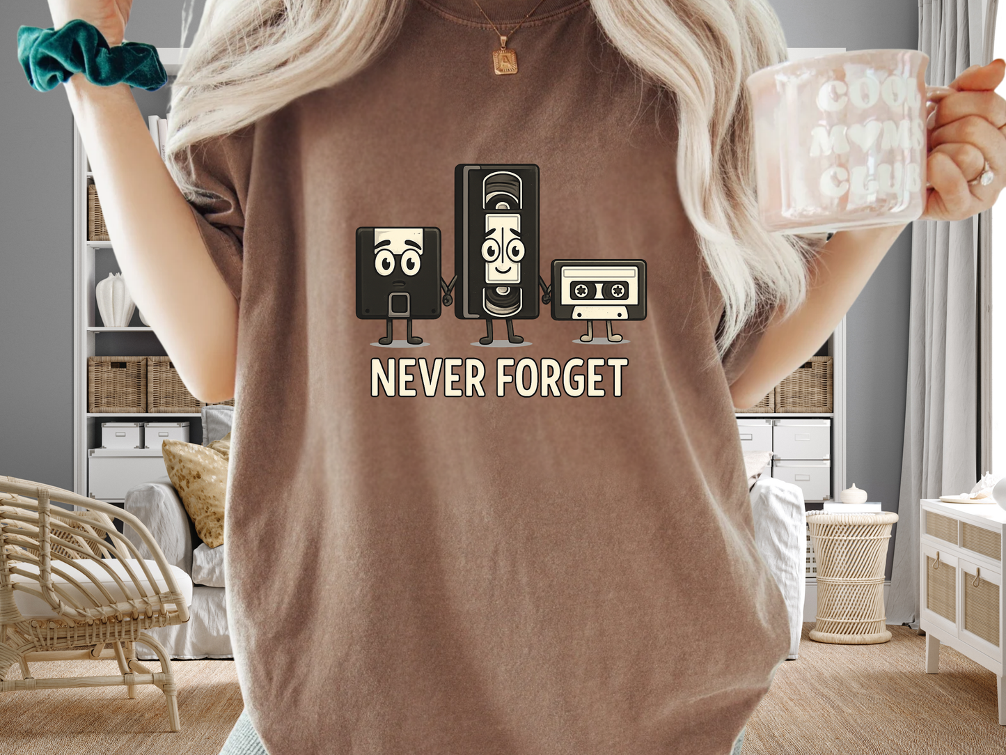 Never Forget Retro Tech T-Shirt | Funny VHS Floppy Disk & Cassette Graphic | Comfort Colors 1717 Nostalgia Tee