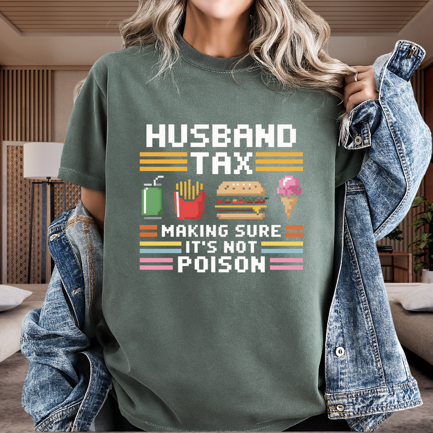 Husband Tax Funny Gamer T-Shirt Retro Pixel Art Food Graphic Comfort Colors 1717 Dad Tee