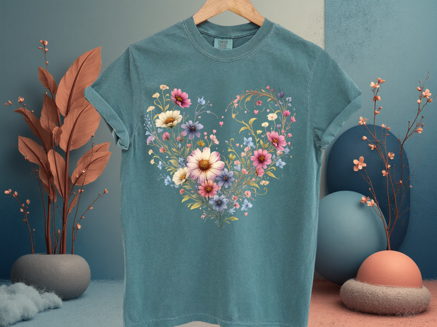 Wildflower Heart Botanical T-Shirt | Vintage Cottagecore Floral Graphic | Comfort Colors 1717 Tee