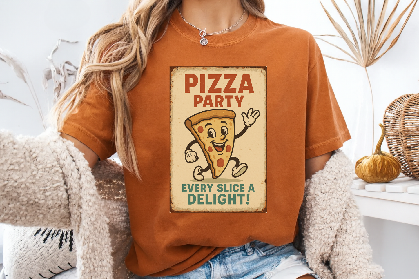 Pizza Party Vintage Mascot T-Shirt | Retro Cartoon Slice Graphic | Comfort Colors 1717 Heavyweight Tee