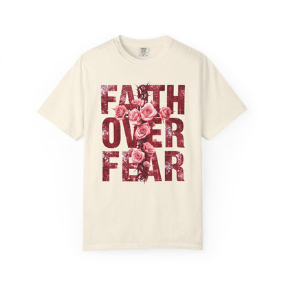 Faith Over Fear T-Shirt – Christian Floral Cross Design | Comfort Colors 1717 Unisex Tee