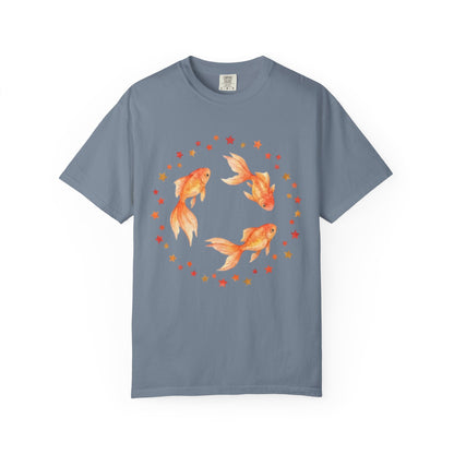 Goldfish Circle Graphic T-Shirt – Watercolor Fish Art | Comfort Colors 1717 Unisex Tee