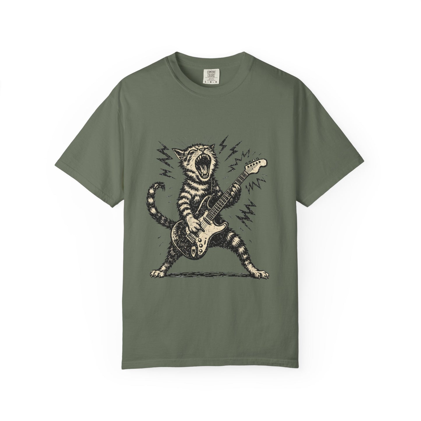 Rock Guitar Cat T-Shirt – Punk Rock Cat Graphic | Comfort Colors 1717