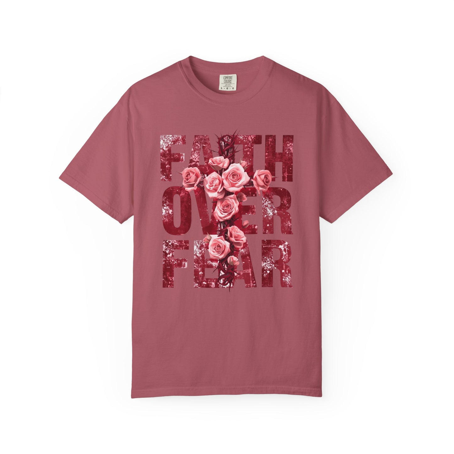 Faith Over Fear T-Shirt – Christian Floral Cross Design | Comfort Colors 1717 Unisex Tee