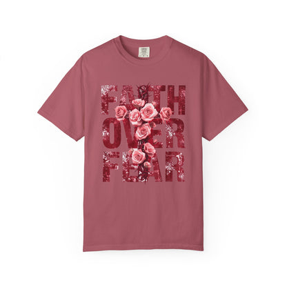 Faith Over Fear T-Shirt – Christian Floral Cross Design | Comfort Colors 1717 Unisex Tee