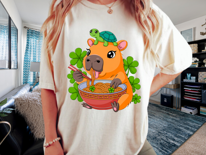 Lucky Capybara Ramen T-Shirt St Patricks Day Turtle Graphic Comfort Colors 1717 Tee