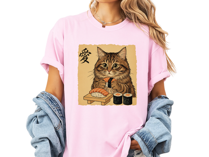 Sushi Cat Japanese Art T-Shirt Vintage Ukiyo-e Graphic Comfort Colors 1717 Tee