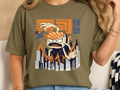 Sushi Kaiju Retro Japanese T-Shirt - Funny Anime Foodie Tee
