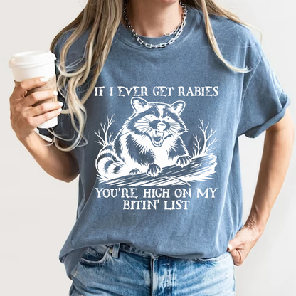 If I Ever Get Rabies Funny Raccoon T-Shirt | High On My Bitin' List Meme | Comfort Colors 1717 Feral Tee