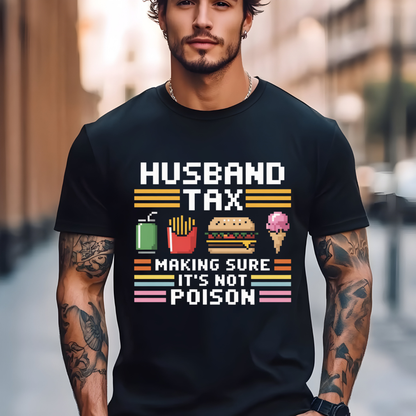 Husband Tax Funny Gamer T-Shirt Retro Pixel Art Food Graphic Comfort Colors 1717 Dad Tee