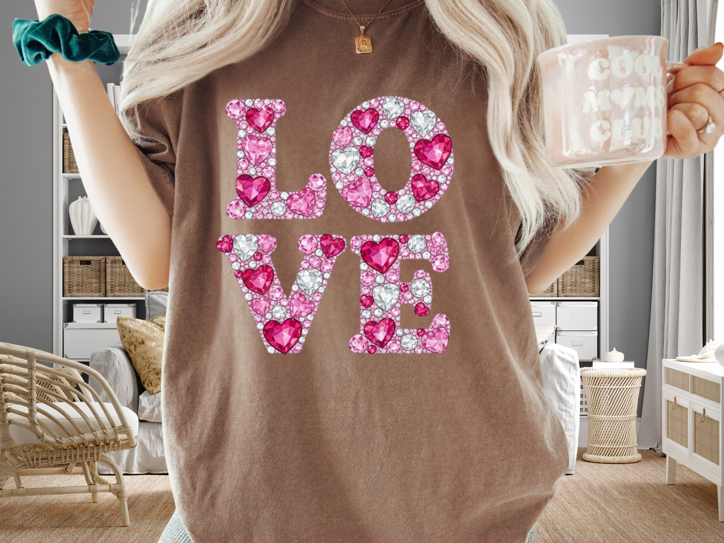 Love Faux Rhinestone T-Shirt Y2K Bling Graphic Comfort Colors 1717 Valentines Tee