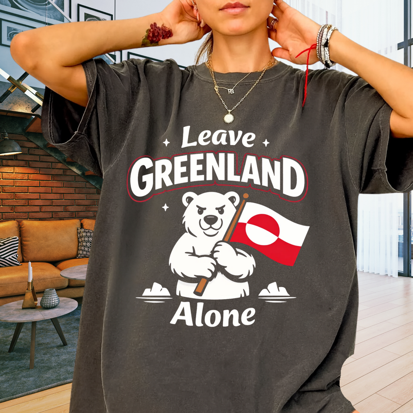 Leave Greenland Alone T-Shirt Polar Bear Flag Graphic Comfort Colors 1717 Arctic Tee