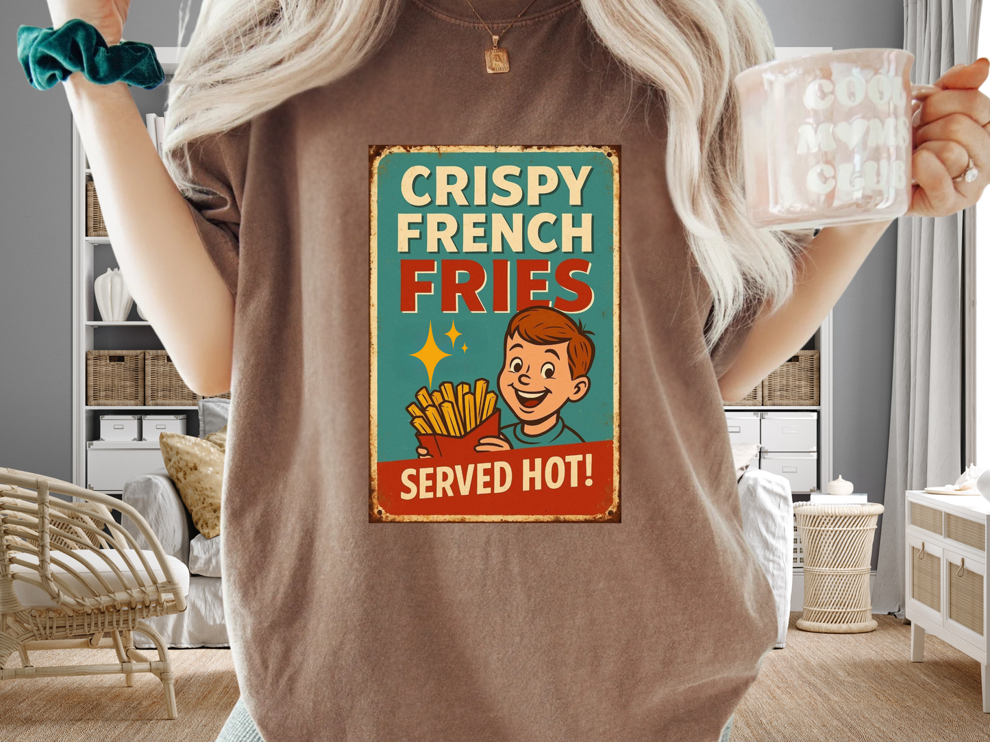 Crispy French Fries Retro Diner T-Shirt | Vintage Boy & Fast Food Ad | Comfort Colors 1717 Tee
