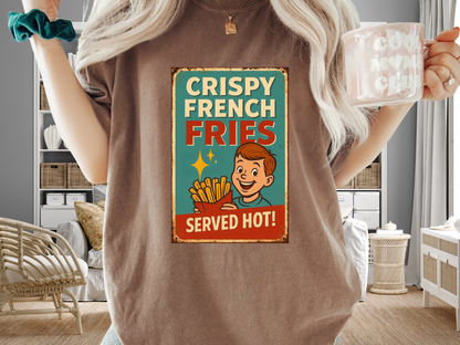 Crispy French Fries Retro Diner T-Shirt | Vintage Boy & Fast Food Ad | Comfort Colors 1717 Tee