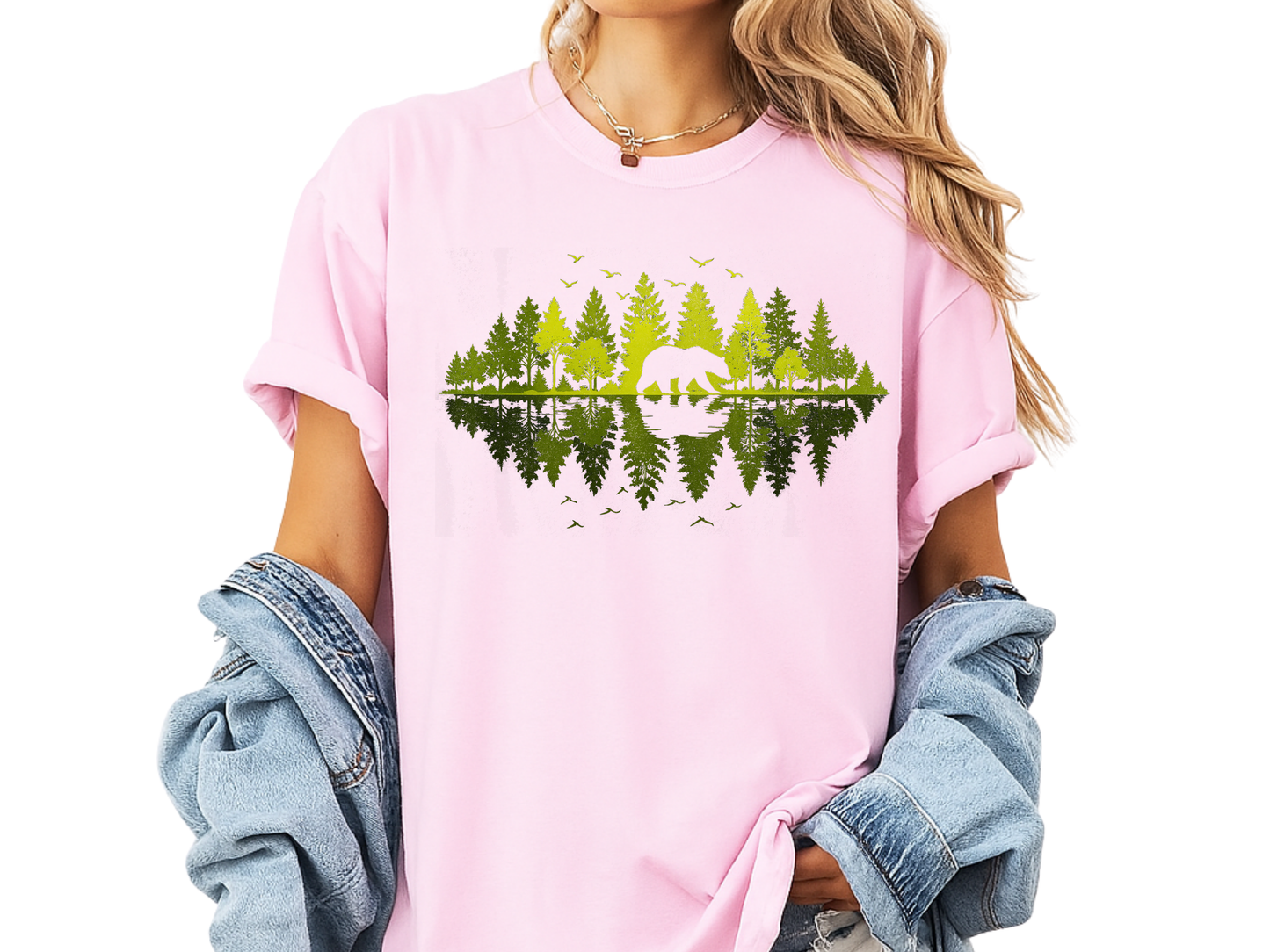 Bear Forest Reflection T-Shirt Nature Lover Graphic Comfort Colors 1717 Hiking Tee