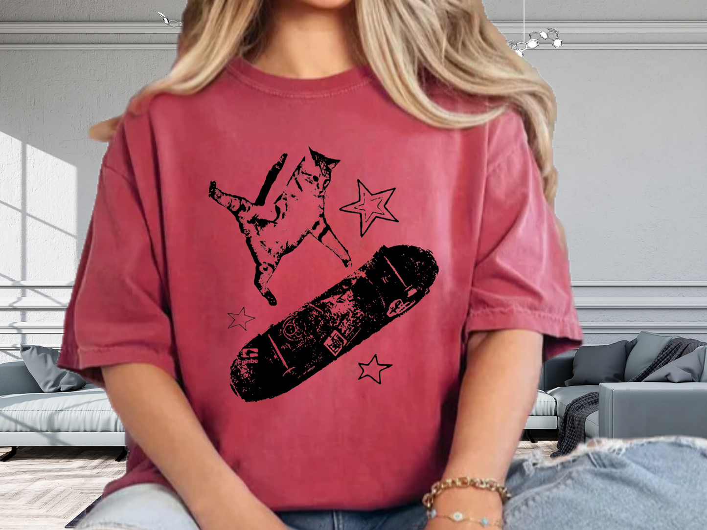 Skate Cat Graphic T-Shirt – Grunge Punk Illustration | Comfort Colors 1717 Unisex Tee