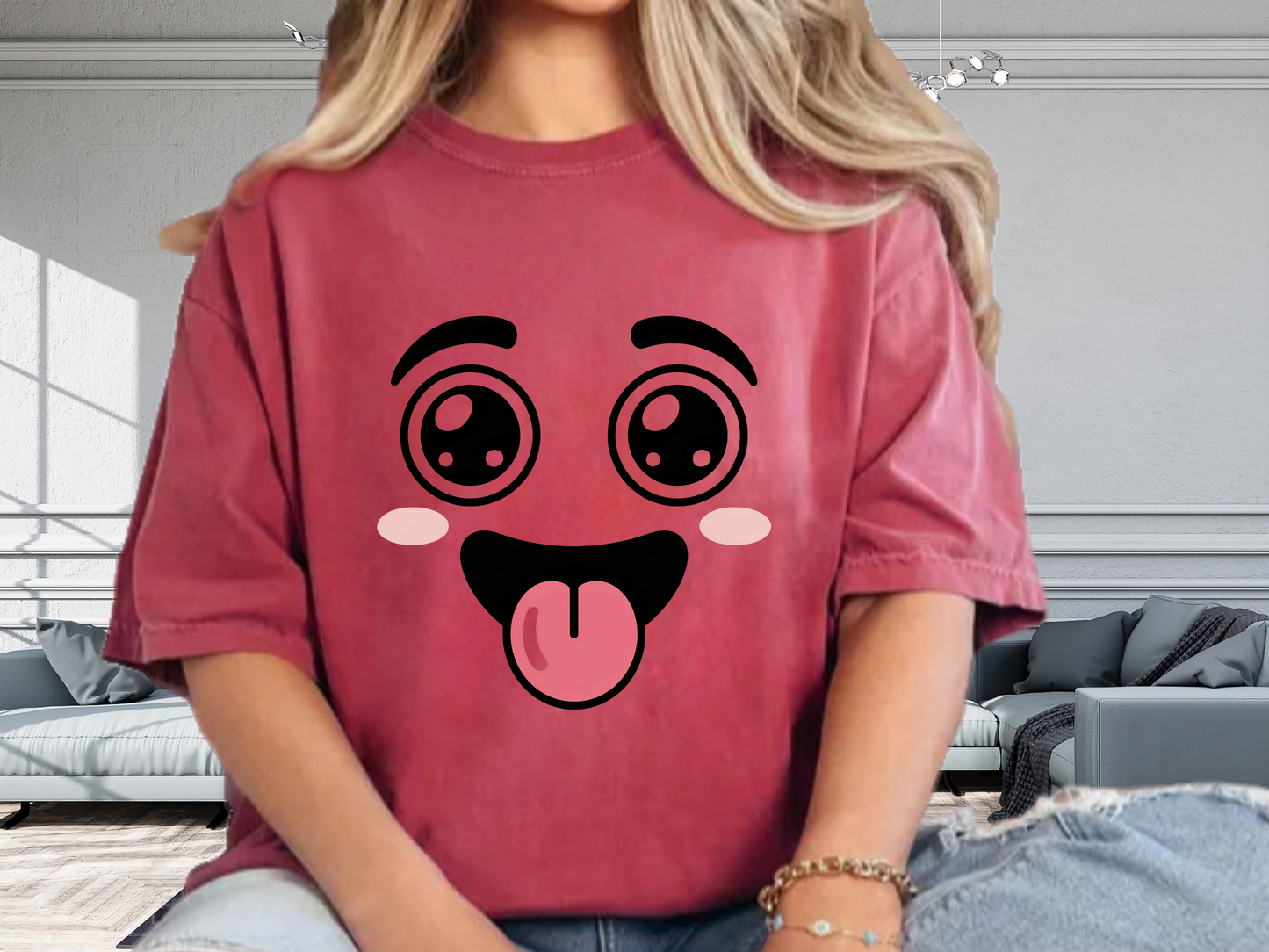 Funny Kawaii Anime Face T-Shirt | Cute Tongue Out Meme Tee | Comfort Colors® 1717