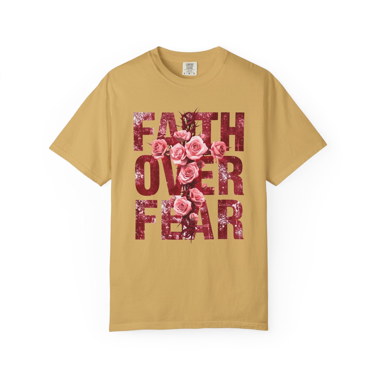 Faith Over Fear T-Shirt – Christian Floral Cross Design | Comfort Colors 1717 Unisex Tee