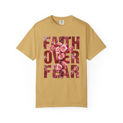 Faith Over Fear T-Shirt – Christian Floral Cross Design | Comfort Colors 1717 Unisex Tee