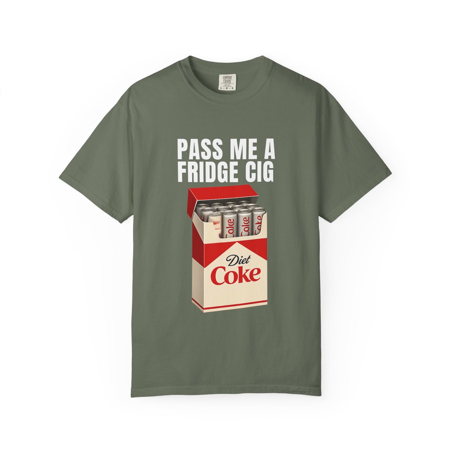 Pass Me A Fridge Cig T-Shirt | Funny Diet Coke Cigarette Pack Graphic Tee | Ironic Meme Shirt for Soda Lovers