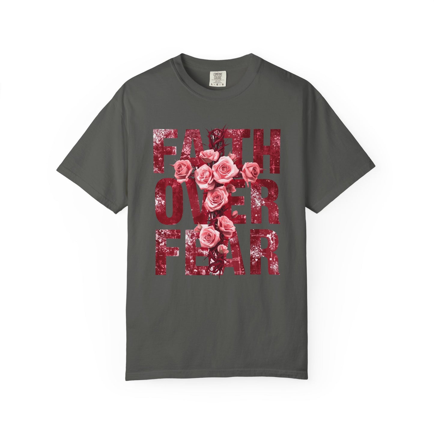 Faith Over Fear T-Shirt – Christian Floral Cross Design | Comfort Colors 1717 Unisex Tee