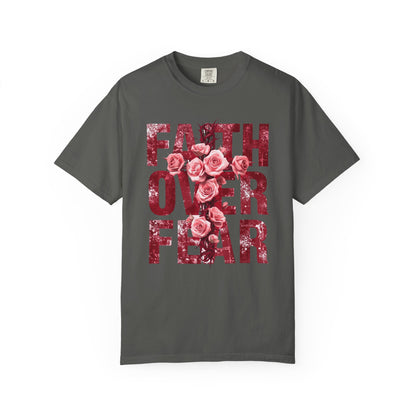 Faith Over Fear T-Shirt – Christian Floral Cross Design | Comfort Colors 1717 Unisex Tee