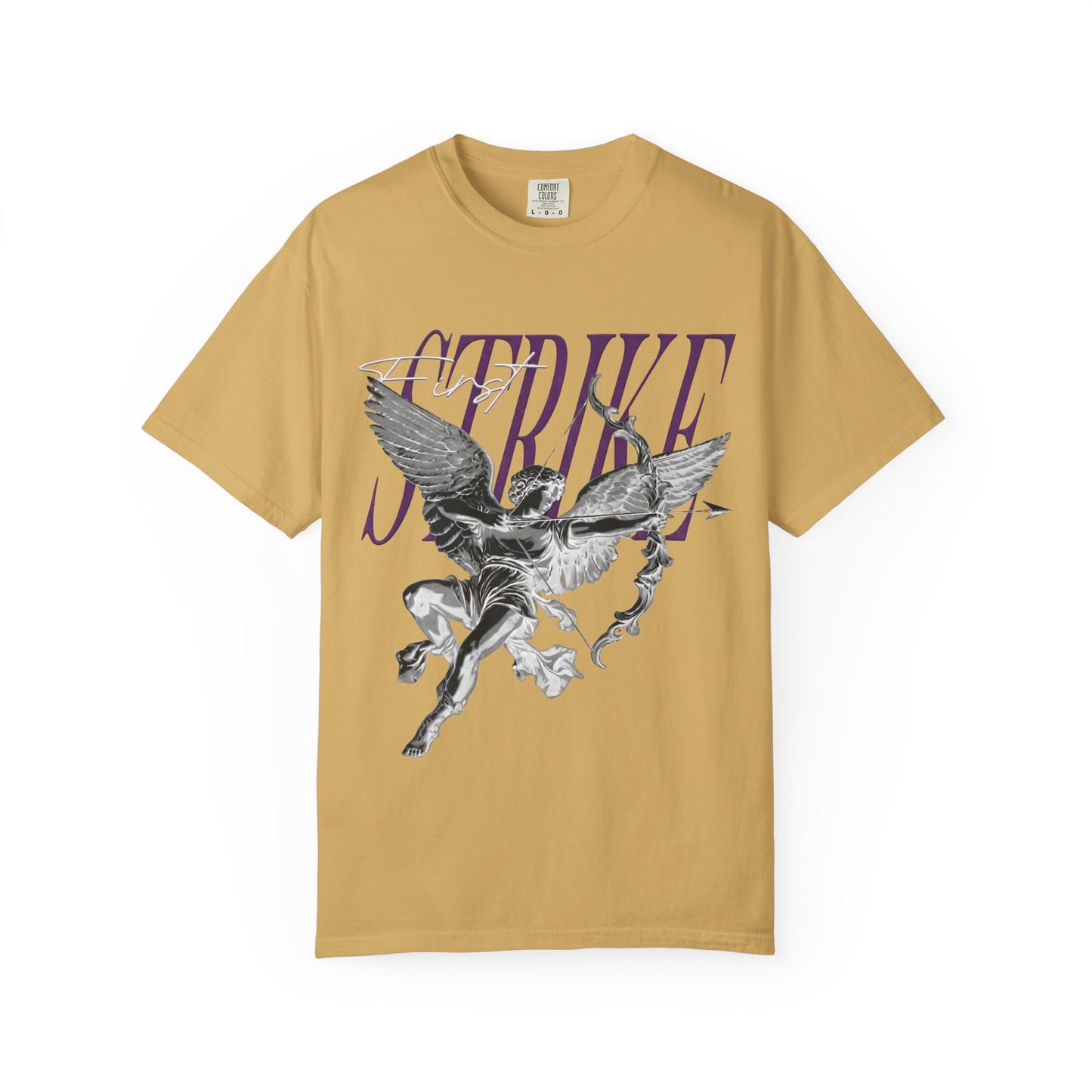 Y2K Chrome Angel Graphic T-Shirt - "First Strike" Cupid Streetwear Tee - Vintage Wash