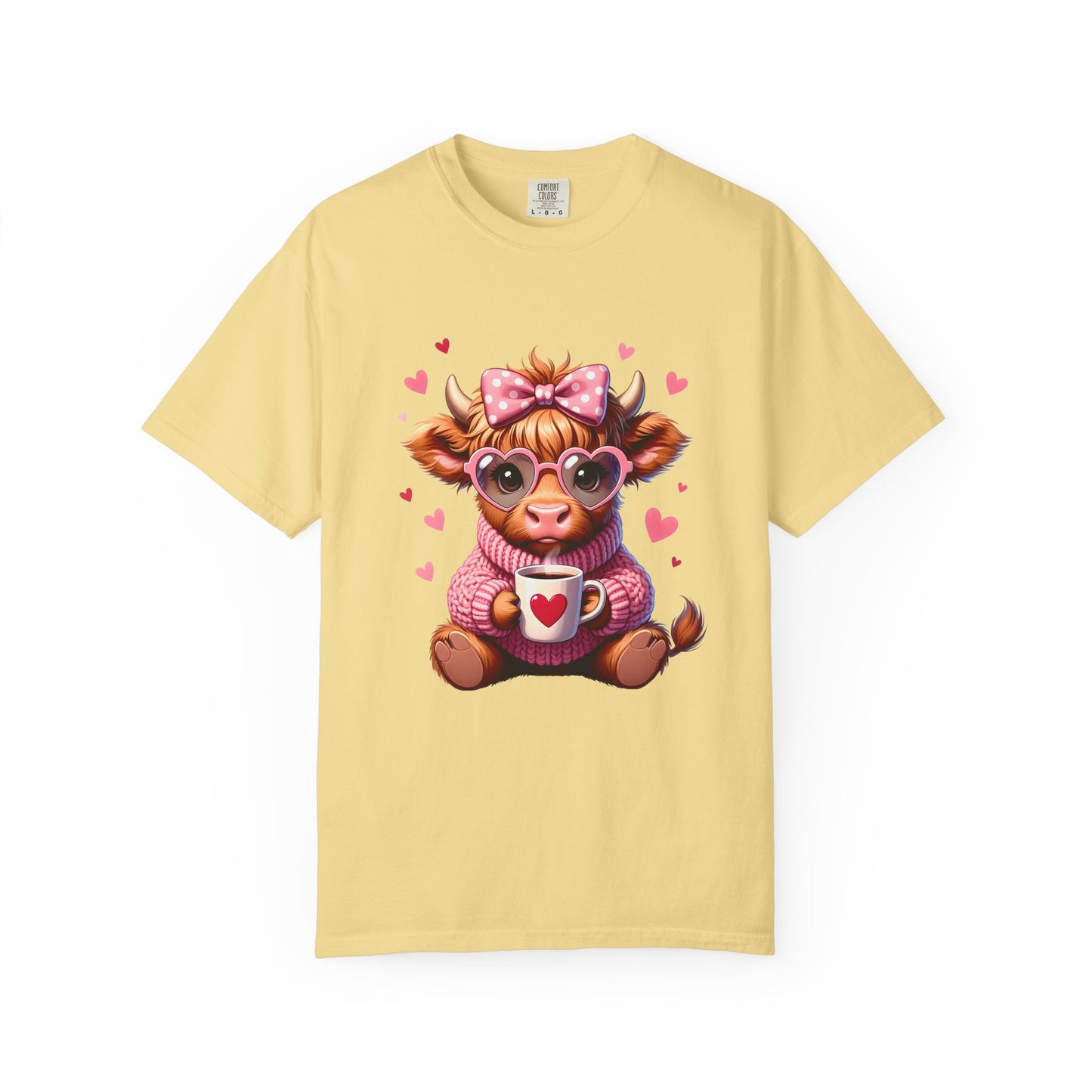 Cute Highland Cow Valentine T-Shirt – Cozy Pink Cow Graphic | Comfort Colors 1717