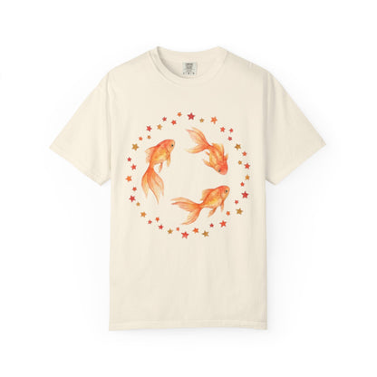 Goldfish Circle Graphic T-Shirt – Watercolor Fish Art | Comfort Colors 1717 Unisex Tee