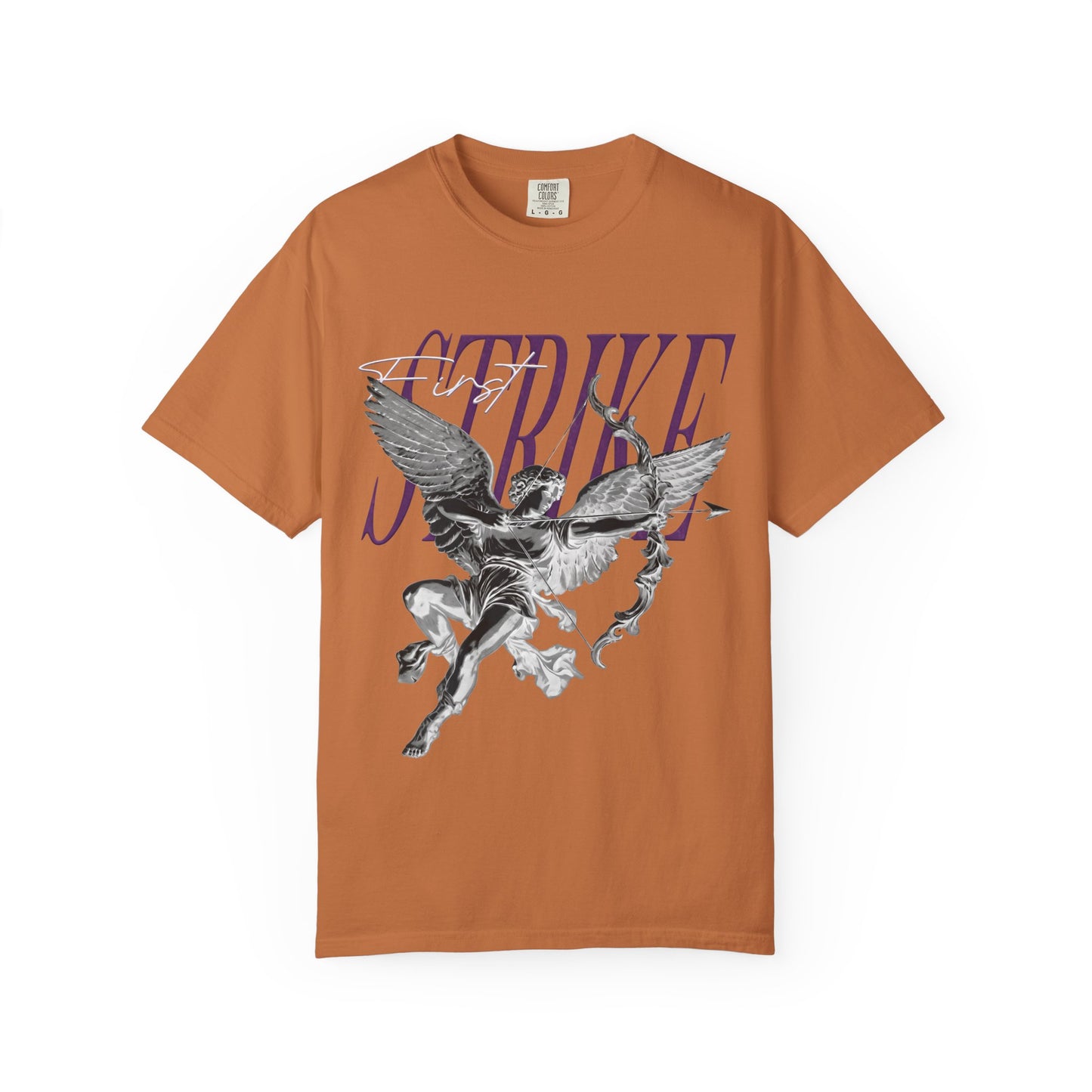 Y2K Chrome Angel Graphic T-Shirt - "First Strike" Cupid Streetwear Tee - Vintage Wash