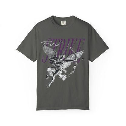 Y2K Chrome Angel Graphic T-Shirt - "First Strike" Cupid Streetwear Tee - Vintage Wash