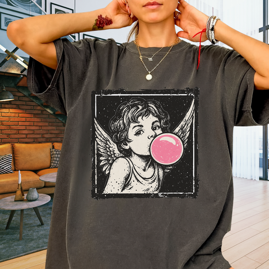 Retro 'Bubblegum Angel' Cherub T-Shirt | Grunge Coquette Aesthetic Tee | Comfort Colors® 1717