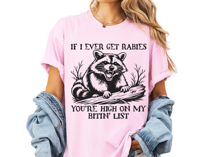 If I Ever Get Rabies Funny Raccoon T-Shirt | High On My Bitin' List Meme | Comfort Colors 1717 Feral Tee