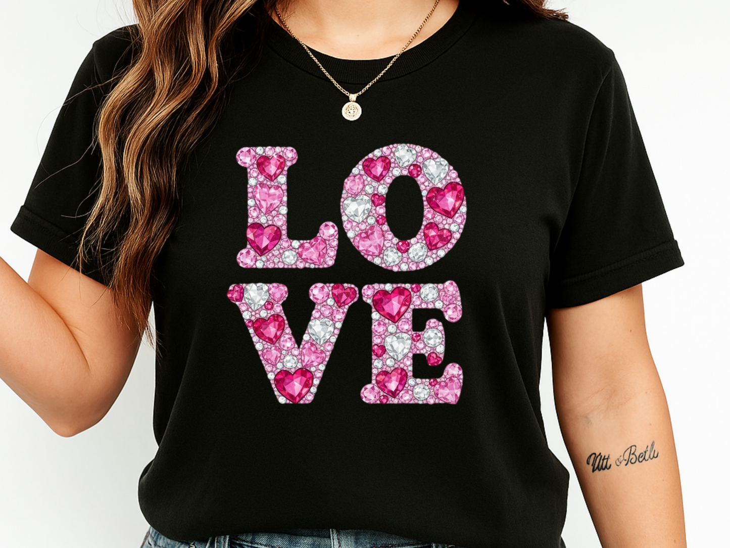Love Faux Rhinestone T-Shirt Y2K Bling Graphic Comfort Colors 1717 Valentines Tee
