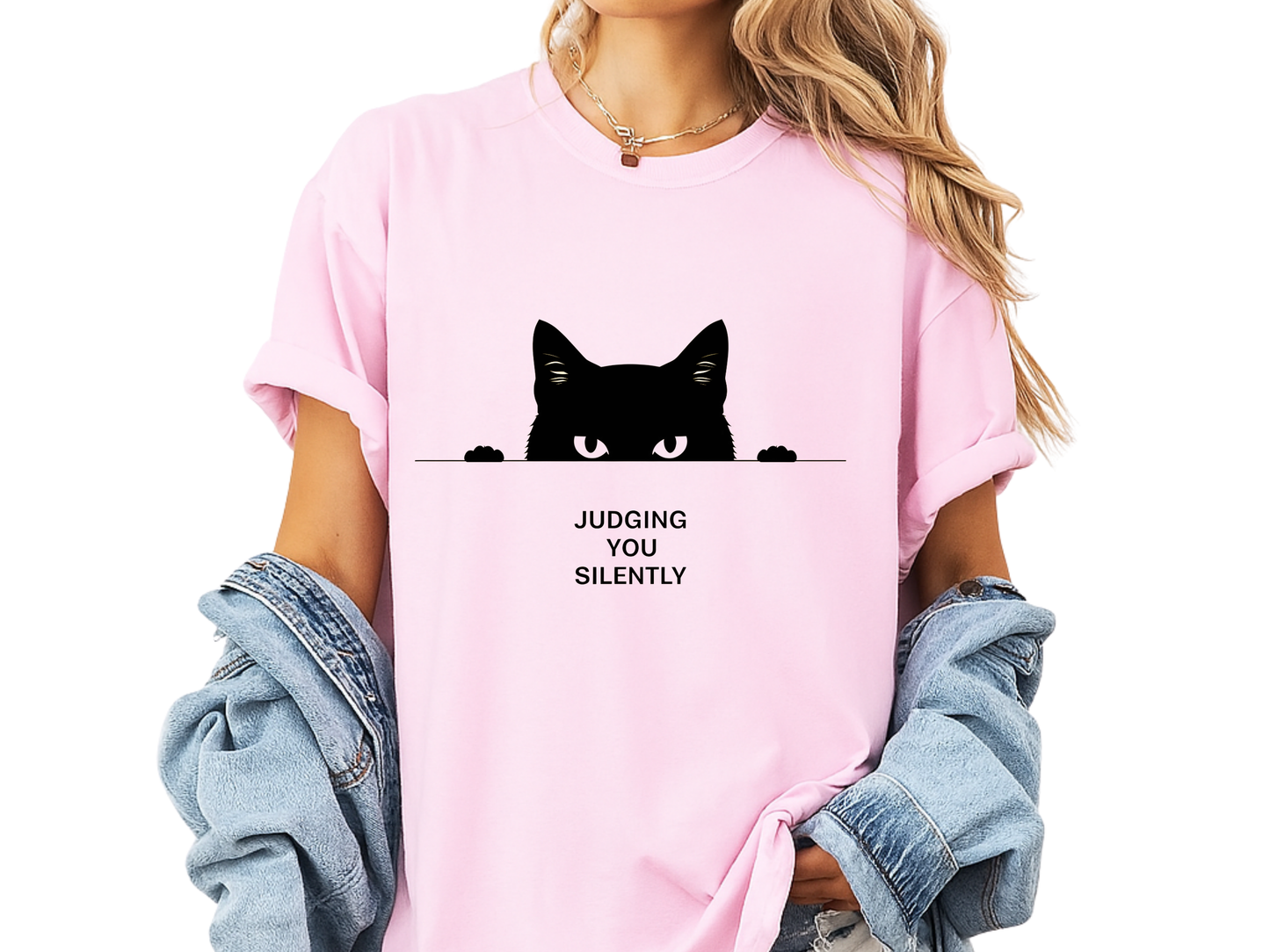 Judging You Silently Funny Cat T-Shirt Minimalist Peeking Graphic Comfort Colors 1717 Tee