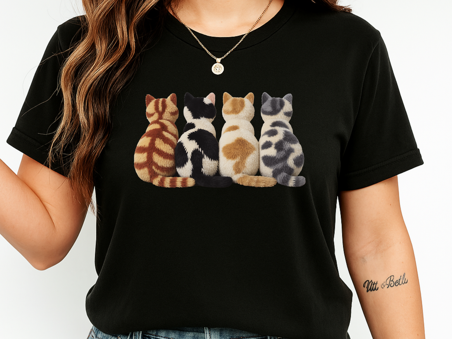 Four Cats Faux Embroidery T-Shirt Funny Cat Mom Graphic Comfort Colors 1717 Tee