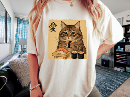 Sushi Cat Japanese Art T-Shirt Vintage Ukiyo-e Graphic Comfort Colors 1717 Tee