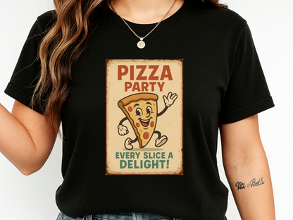 Pizza Party Vintage Mascot T-Shirt | Retro Cartoon Slice Graphic | Comfort Colors 1717 Heavyweight Tee