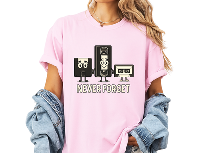 Never Forget Retro Tech T-Shirt | Funny VHS Floppy Disk & Cassette Graphic | Comfort Colors 1717 Nostalgia Tee