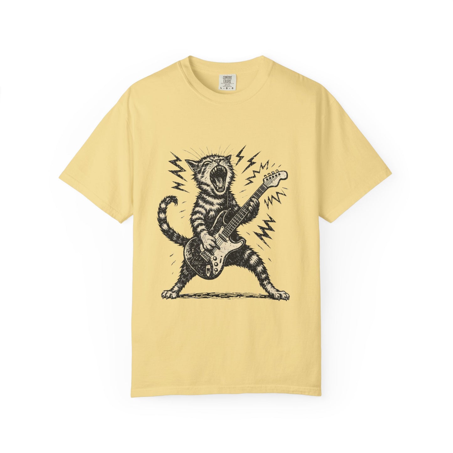 Rock Guitar Cat T-Shirt – Punk Rock Cat Graphic | Comfort Colors 1717