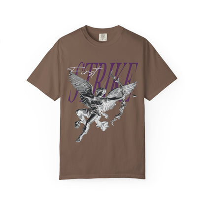 Y2K Chrome Angel Graphic T-Shirt - "First Strike" Cupid Streetwear Tee - Vintage Wash