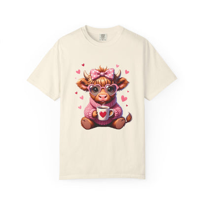 Cute Highland Cow Valentine T-Shirt – Cozy Pink Cow Graphic | Comfort Colors 1717