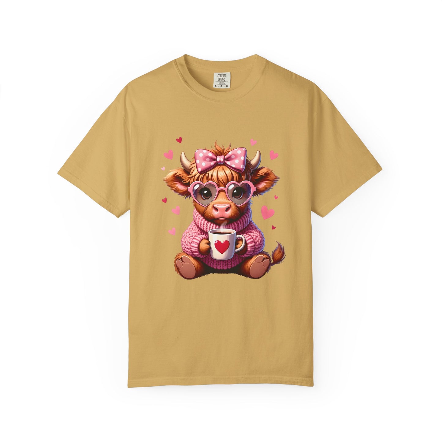 Cute Highland Cow Valentine T-Shirt – Cozy Pink Cow Graphic | Comfort Colors 1717