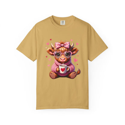 Cute Highland Cow Valentine T-Shirt – Cozy Pink Cow Graphic | Comfort Colors 1717