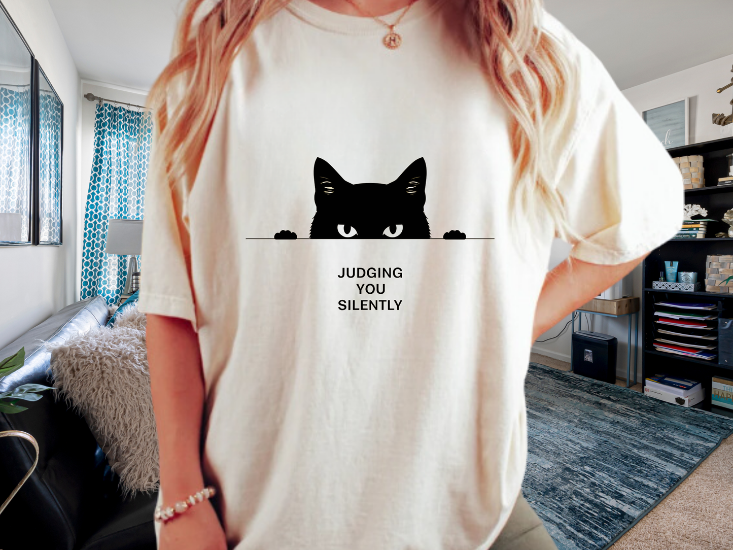 Judging You Silently Funny Cat T-Shirt Minimalist Peeking Graphic Comfort Colors 1717 Tee