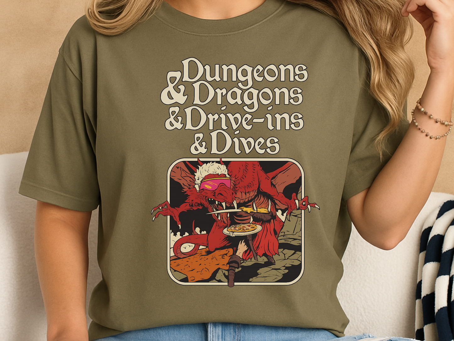 Dungeons and Dragons and Drive Ins and Dives T-Shirt Funny Guy Fieri RPG Mashup Graphic Comfort Colors 1717 Tee